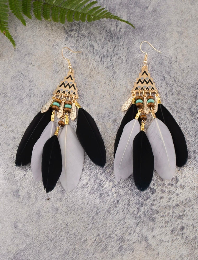 Black and White Feather Earrings